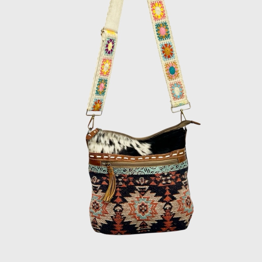 Myra Bag Bohemian Patterned Shoulder Crossbody‎ Crochet Straps Textured Canvas